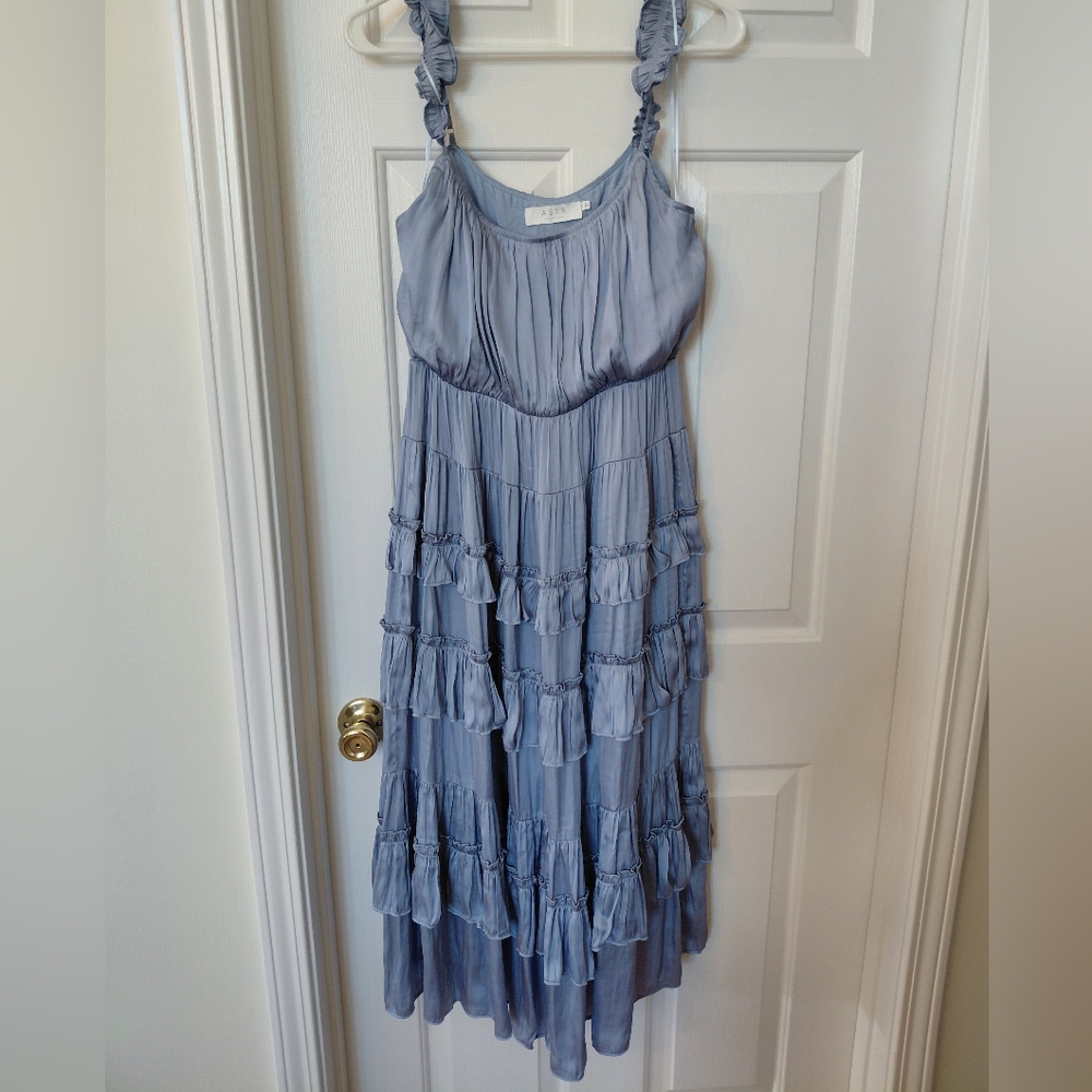 Astr Soft Blue Pleated Dress